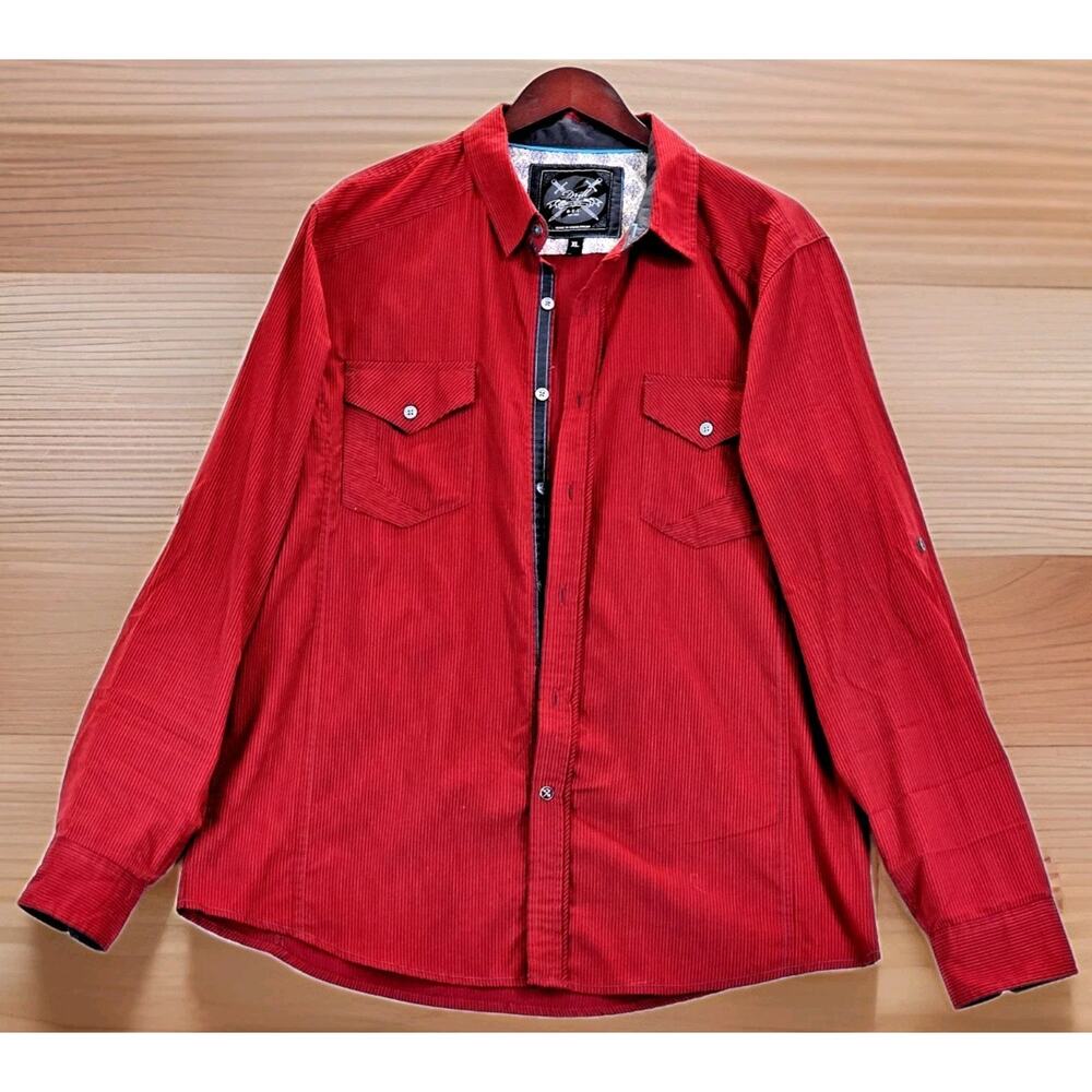 Drill Clothing Company Swords Logo Long Sleeve Button Up Shirt Mens Size XL Red